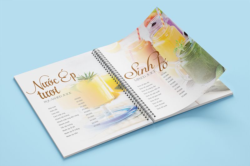 Mẫu menu bìa cứng gáy lò xo