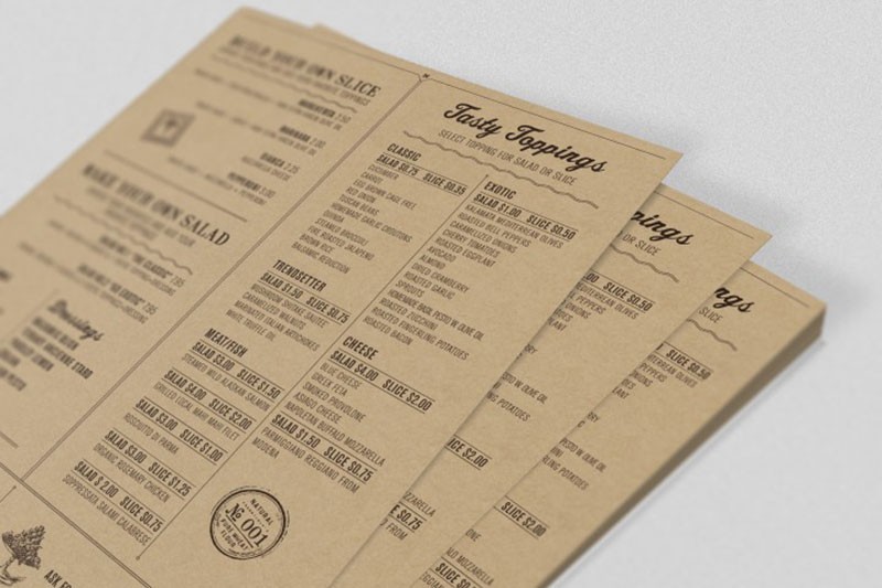Mẫu menu giấy kraft