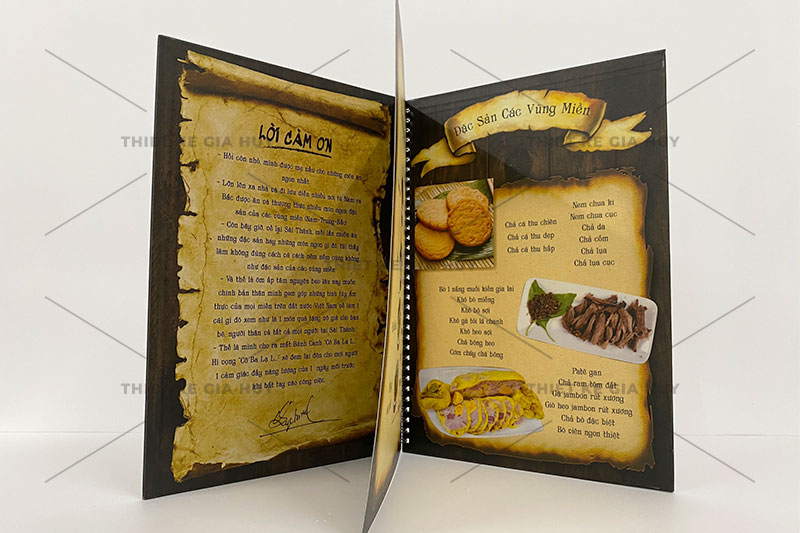 mẫu menu bồi bìa cứng đóng gáy lò xo