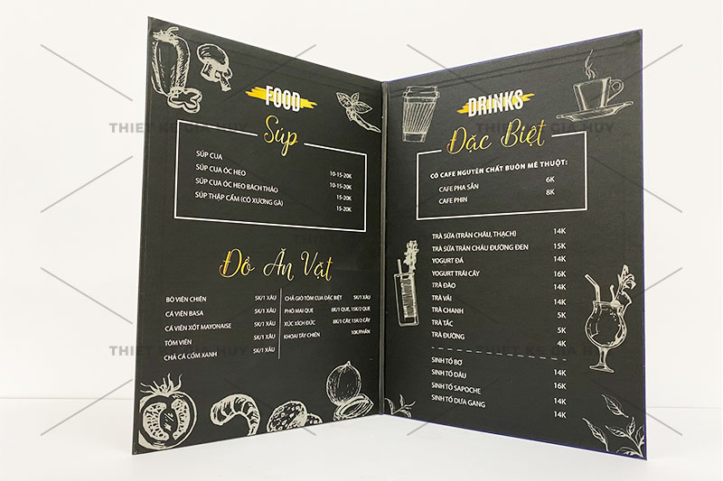 mẫu menu bồi bìa cứng gập đôi