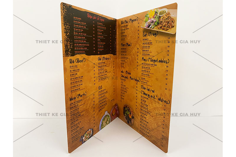 mẫu menu nhựa A3 gập đôi
