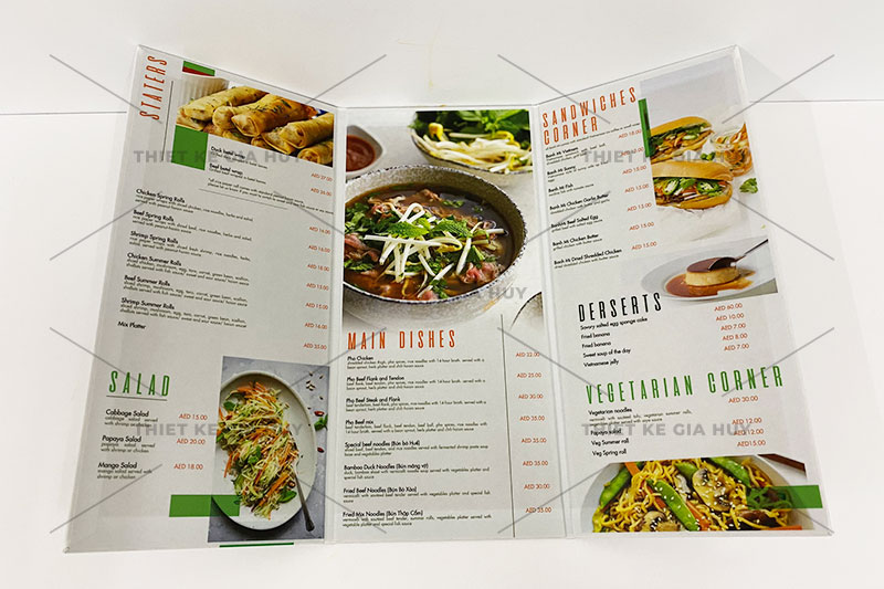 mẫu menu gập 3 dành cho nhà hàng, quán cafe