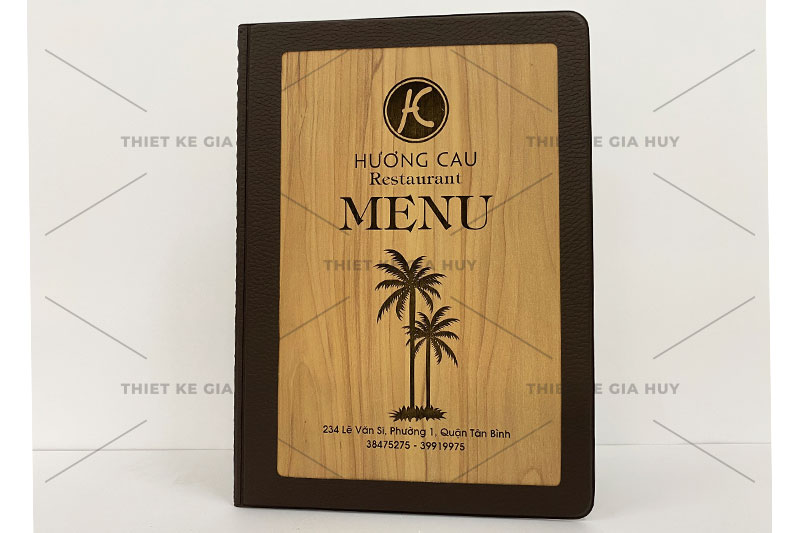 mẫu menu da bìa gỗ khắc laser siêu đẹp