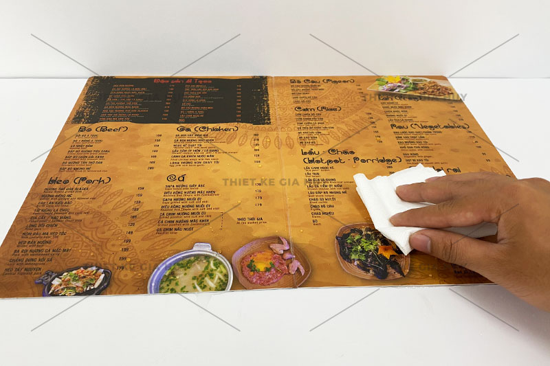 dòng menu nhựa dễ dàng lau chùi khi bị lấm bẩn