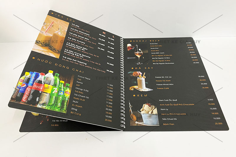 mẫu menu nhựa đóng gáy lò xo