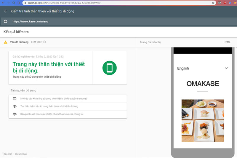 mẫu website nhà hàng kasen thân thiện với di động