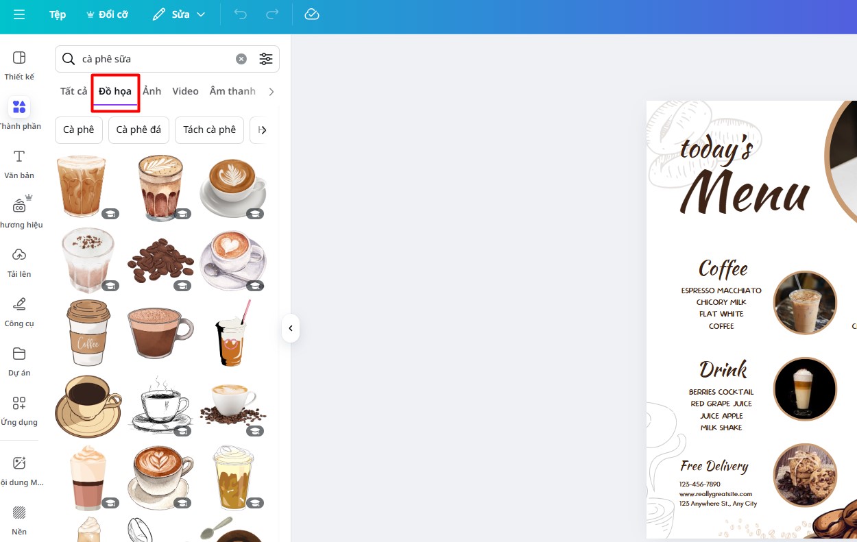 cách chèn icon từ canva
