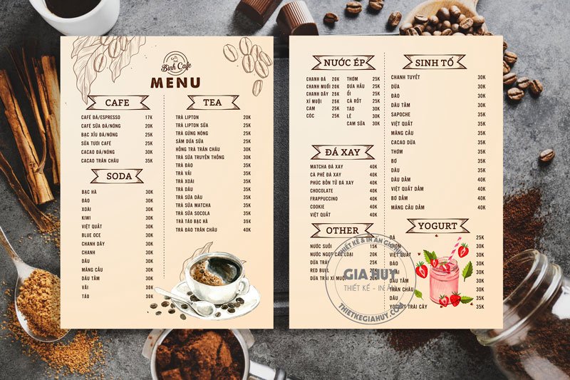 menu đẹp cho quán cafe