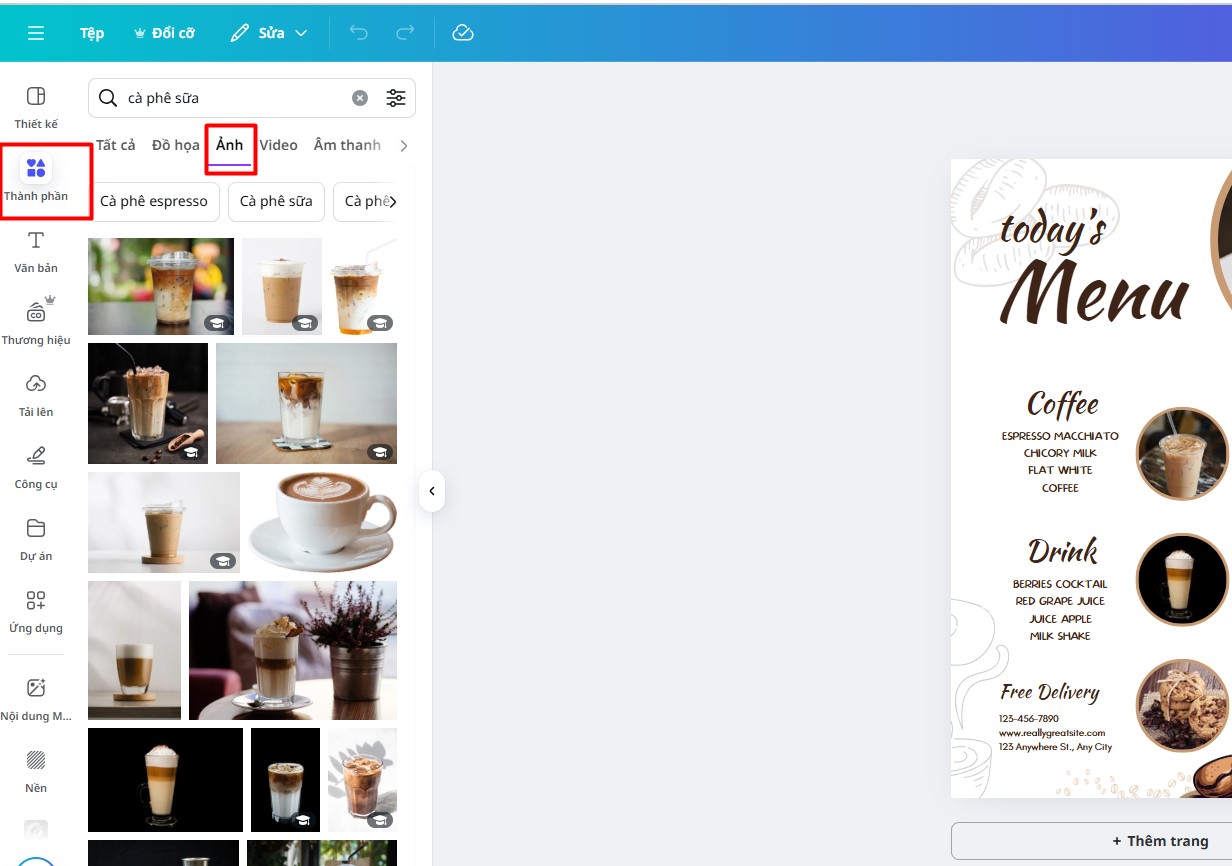 cách sử dụng hình ảnh có sẵn từ canva