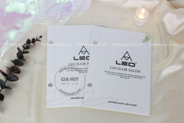 menu bìa cứng gáy ốc ngoài A5 LEO hair salon