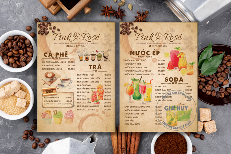 menu đồ uống vintage
