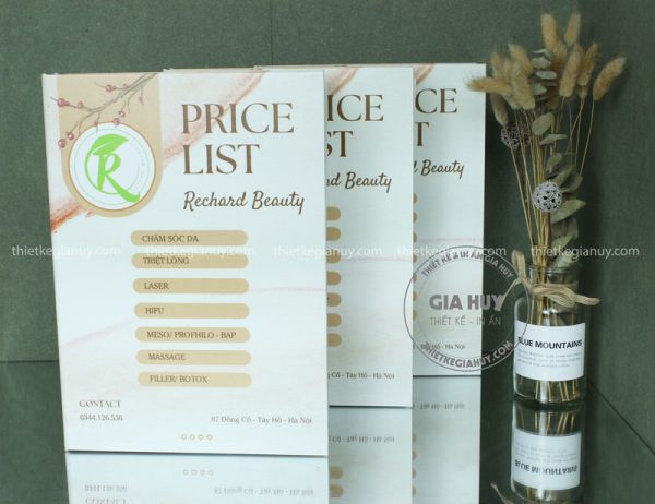 in menu price list rechard beauty