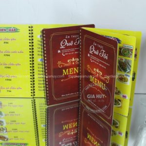 mẫu menu bìa cứng gáy lò xo nhà hàng ẩm thực quê tôi