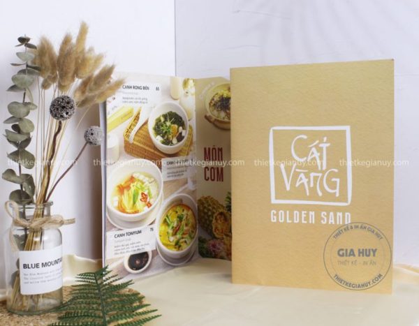mẫu menu bìa cứng nhà hàng cát vàng
