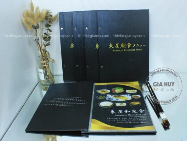 menu bìa cứng đóng cuốn gáy ốc ngoài Azumaya Breakfast