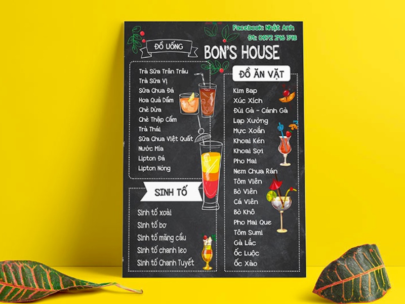Menu trà sữa bảng A4