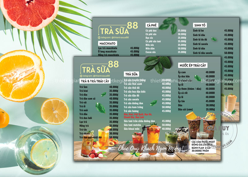 Menu trà sữa 88 bảng cầm tay in 2 mặt