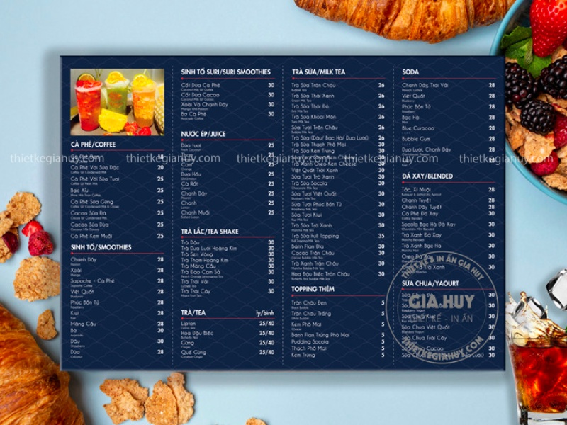 thiết kế menu trà sữa đẹp
