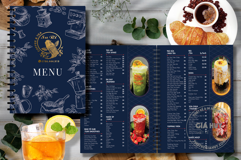Menu trà sữa dạng cuốn