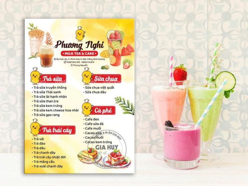 menu trà sữa dễ thương
