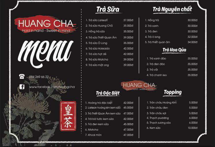 menu trà sữa tối giản