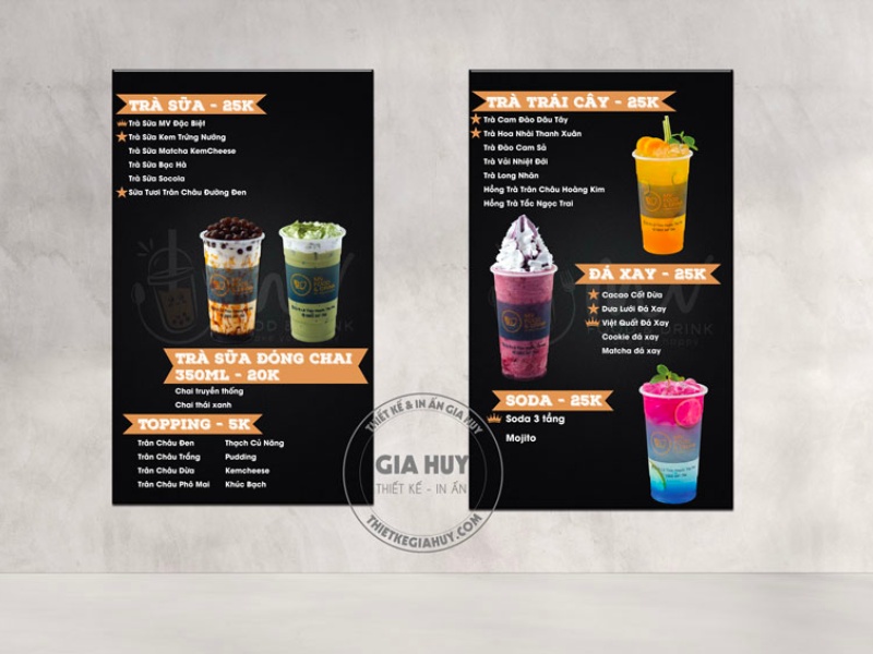 thiết kế menu trà sữa treo tường