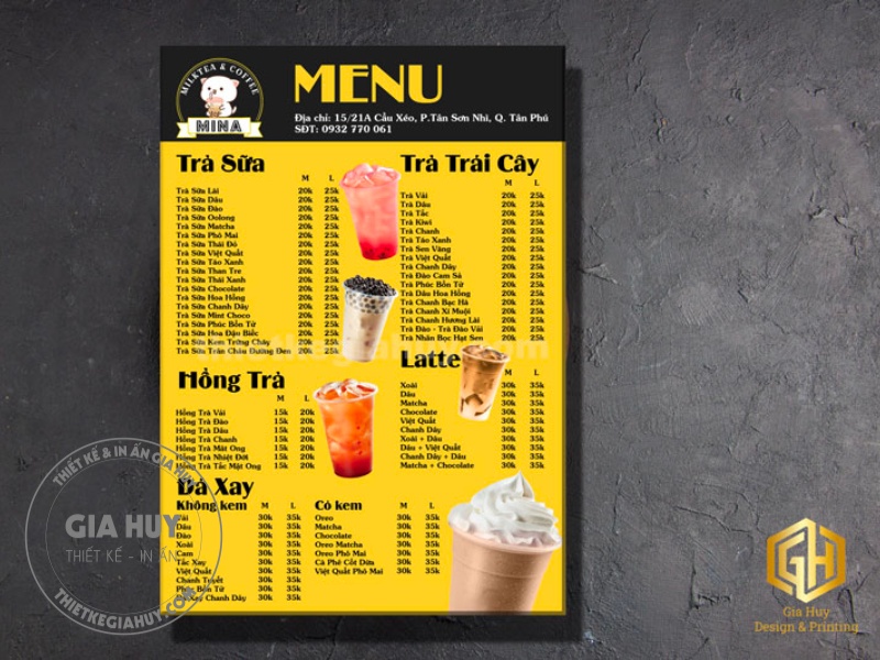 thiết kế menu trà sữa
