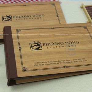 mẫu menu bìa gỗ đóng cuốn nhà hàn phương đông
