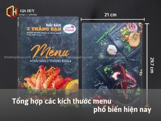 các kích thước menu phổ biến