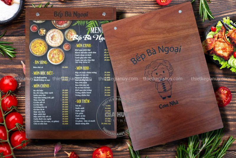 Menu bảng gỗ kẹp giấy
