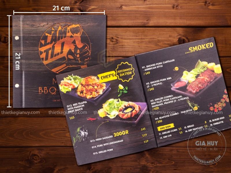 kích thước menu khổ vuông