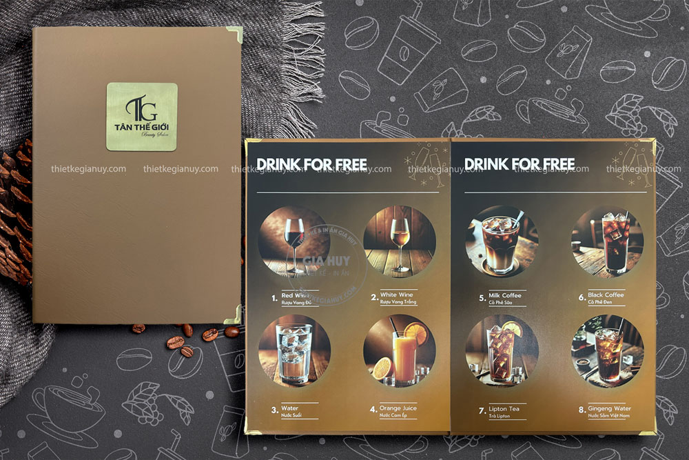 kích thước menu quán cafe