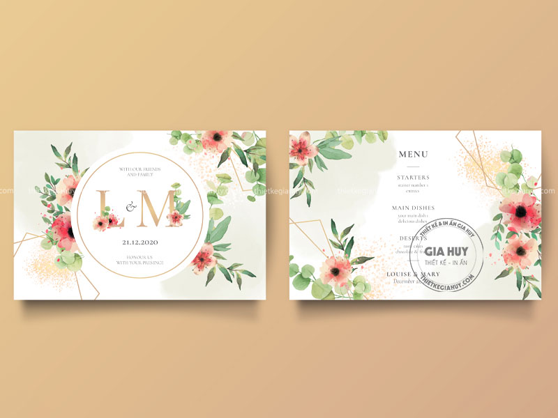 thực đơn đám cưới gập 2 khổ ngang