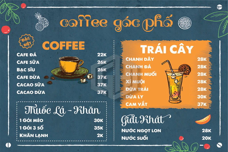 menu cafe vui tươi