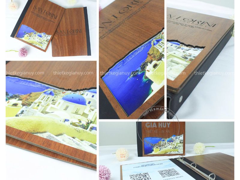 menu bìa gỗ gáy còng bế hình theo yêu cầu