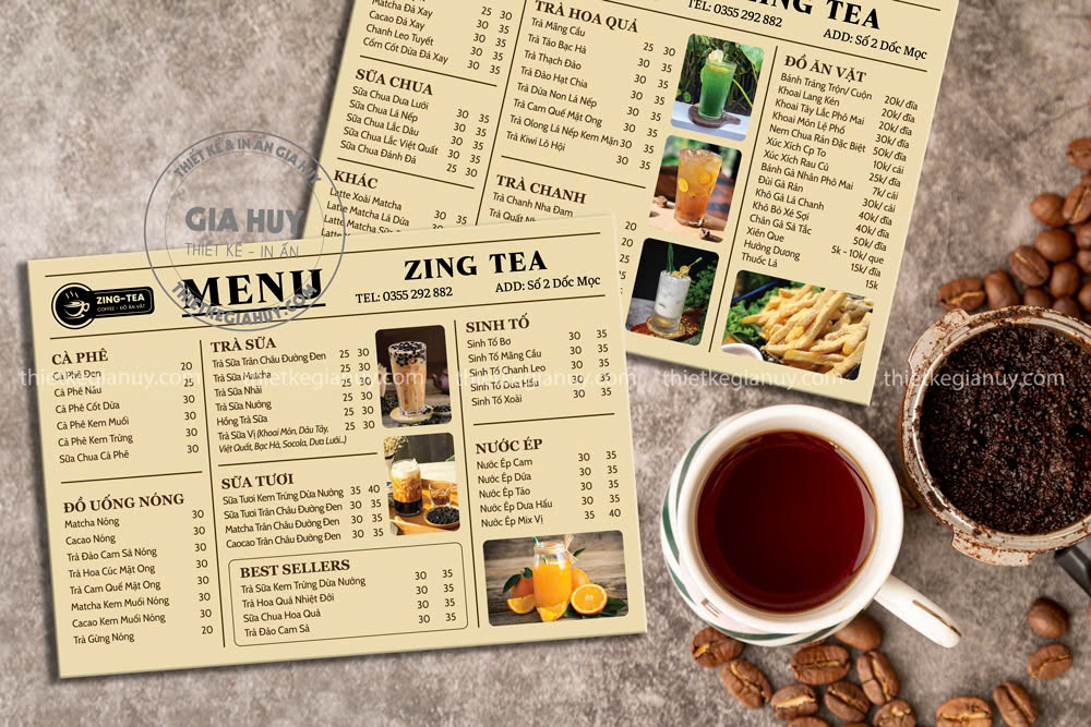 menu cà phê