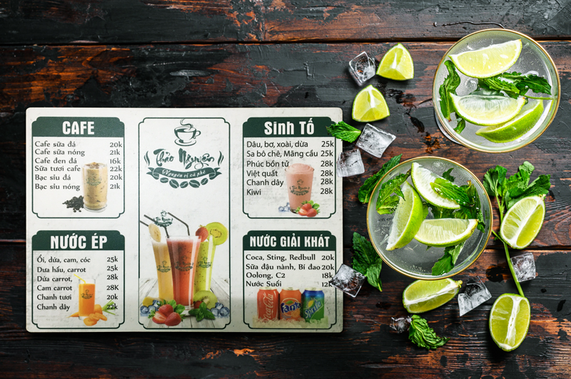 menu cafe bảng nhựa