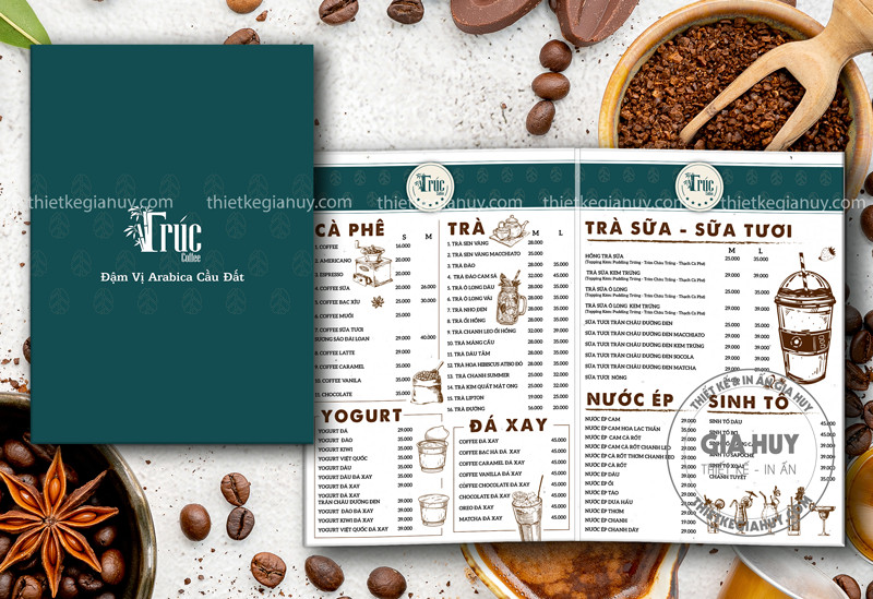 menu cho quán cafe thiết kế tối giản