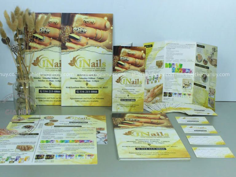 menu inails cùng bộ ấn phẩm marketing chuyên nghiệp