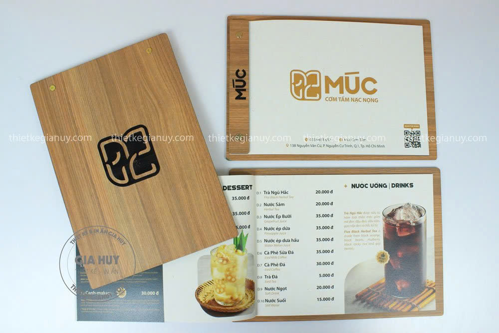 menu quán nước bảng gỗ kẹp giấy