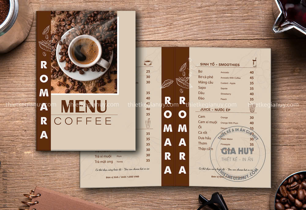 thiết kế menu quán cafe