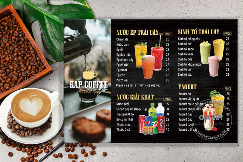 thiết kế menu quán nước