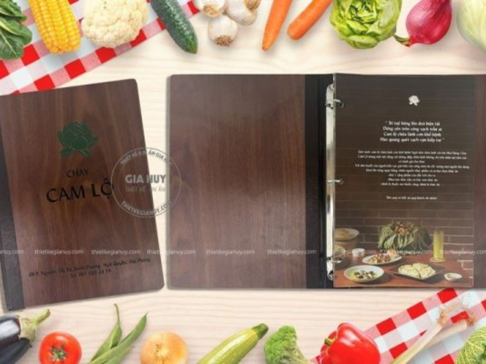 menu gỗ đóng gáy còng sang trọng
