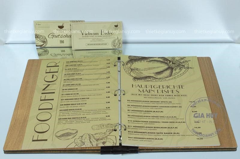 Menu gỗ ruột giấy couche cán màng bóng