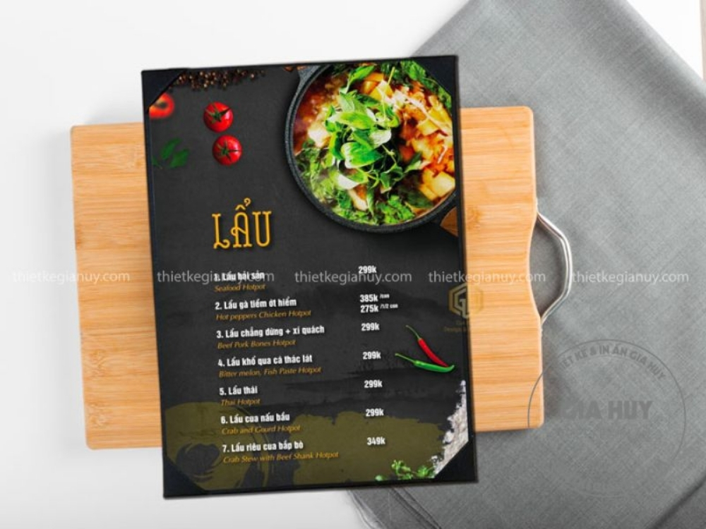 menu nhựa khổ dọc bảng đơn