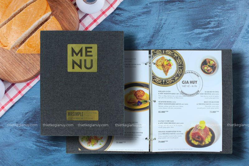 menu bìa vải gáy còng inox