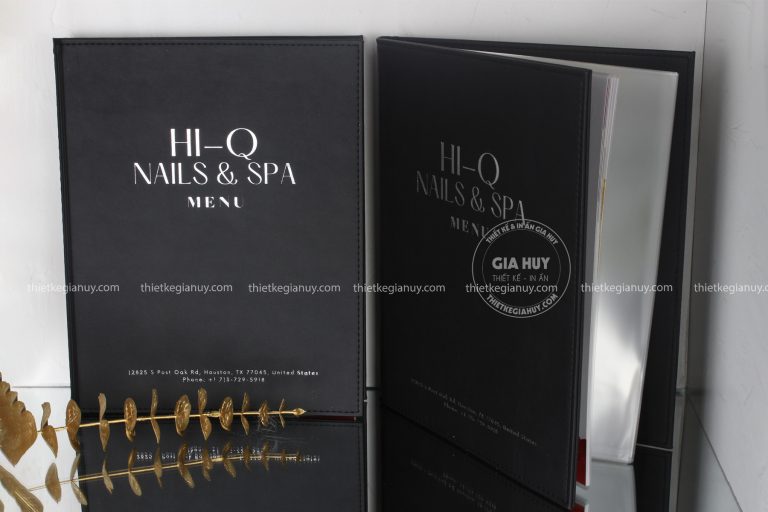 menu spa bìa da màu đen ruột lá nhựa