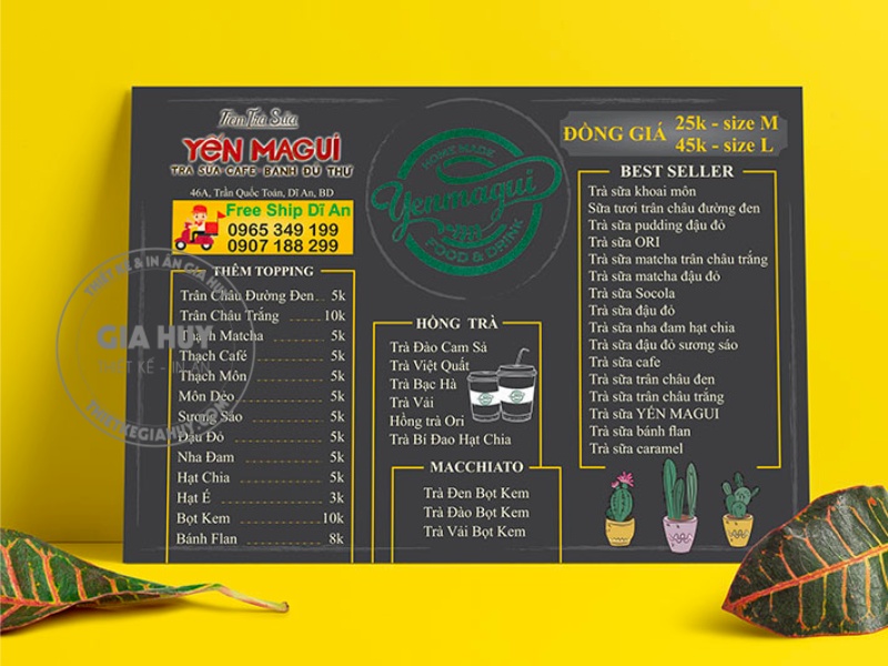 menu tiệm trà sữa đẹp