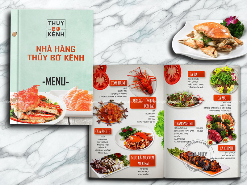 menu bìa cứng nhà hàng thuỷ bờ kênh