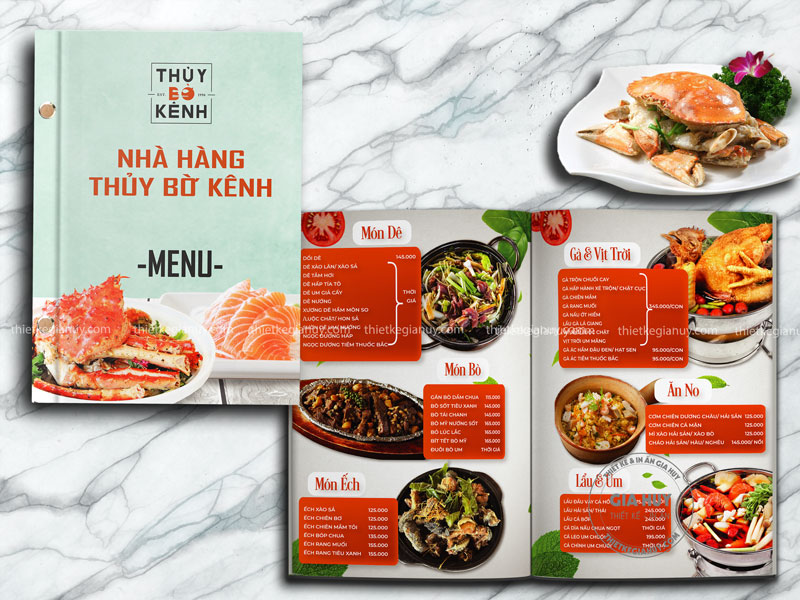 Menu bìa cứng nhà hàng Thuỷ bờ kênh
